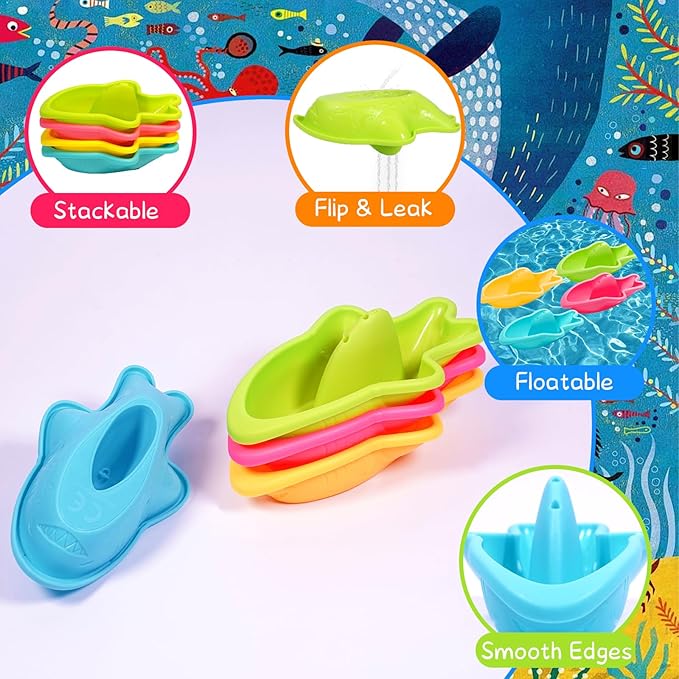 10PCS Baby Bath Toys for Kids Ages 1-3 Mold Free Water Toys for Toddlers 12+ Months Fun Bathtub Pool Beach Toys Safe Early Learning Water Table Toy for 2-6 Years Old Christmas Birthday Boys Girls Gift