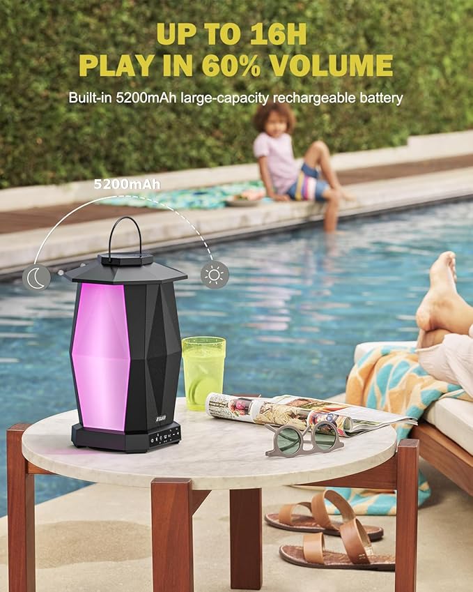 Inwa Outdoor Bluetooth Speakers, Linkable Wireless Speaker Up to 100 Speakers, IPX5 Waterproof, Beat-Driven Light Show, Seamlessly to Phone, TV Box, for Patio, Yard, Pool (MZ-320, 2 Pack)