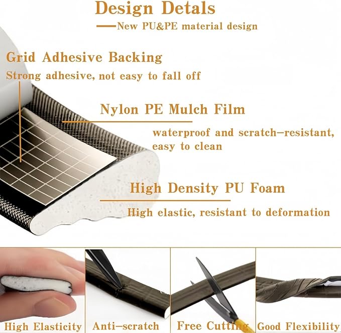Wedge-Shape Window Weather Stripping Door Seal, 118” Foam Winter Insulation Strip for Exterior Front Door Frame Window Soundproofing Noise Cancelling Window Inserts, Brown