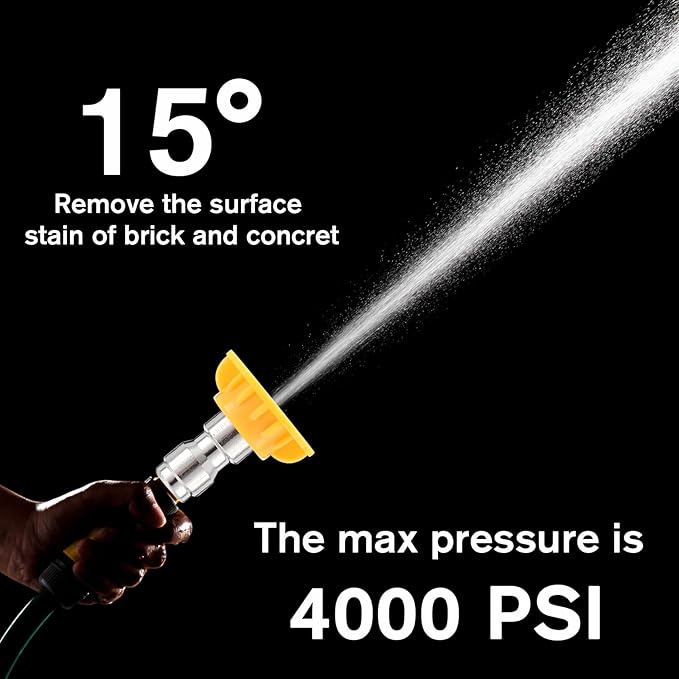 1/4 Inch Pressure Washer Nozzle Tips Quick Connector 2.5 Gpm 4000 Psi Power Washer Spray Tips Set for Home Car Patio Driveway(Yellow,10 Pack)
