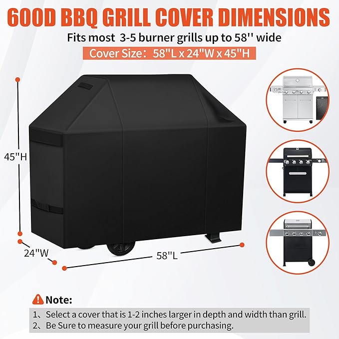iCOVER Grill Cover 58 inch, BBQ Grill Cover for Outdoor Grill, 600D Heavy Duty Waterproof BBQ Cover, Anti-UV and Rip-Proof Barbecue Cover, Gas Grill Cover for Weber, Char-Broil, Nexgrill, etc