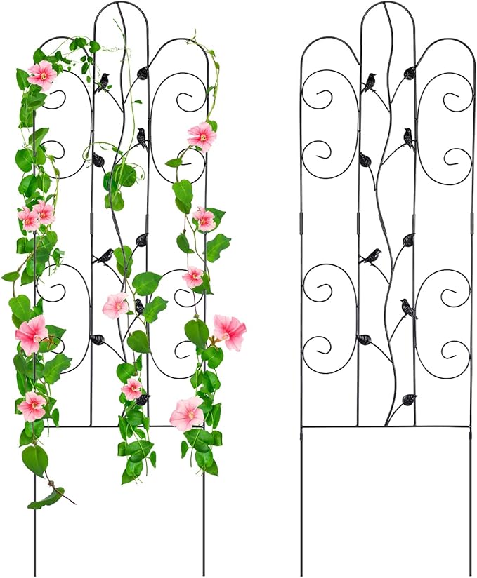Metal Garden Trellis for Climbing Plants & Roses 61''x 18.5" Plants Support Rustproof Sturdy Leaves Garden Trellis for Vegetables Trellis for Potted Plants Pack of 2 - Black