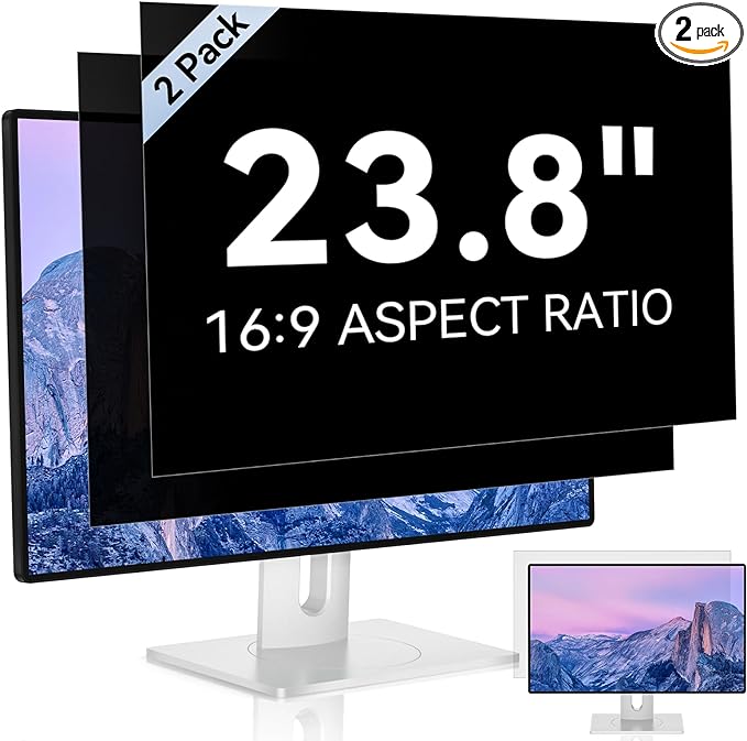 [2 Pack] 23.8 Inch Computer Privacy Screen for 16:9 Aspect Ratio Widescreen Monitor, Eye Protection Anti Glare Blue Light Computer Monitor Privacy Filter, Removable Anti-Scratch 23.8in Protector
