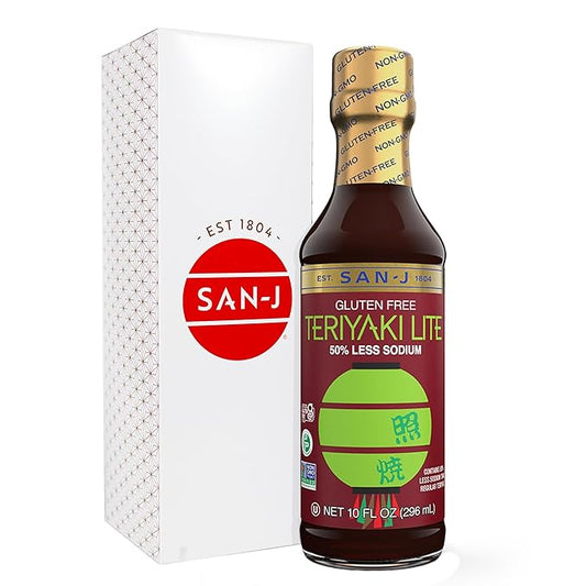 San-J - Gluten Free LITE Teriyaki Sauce with 50% Less Sodium - Well-balanced Sauce for Cooking - NON-GMO - 10 oz. Bottle