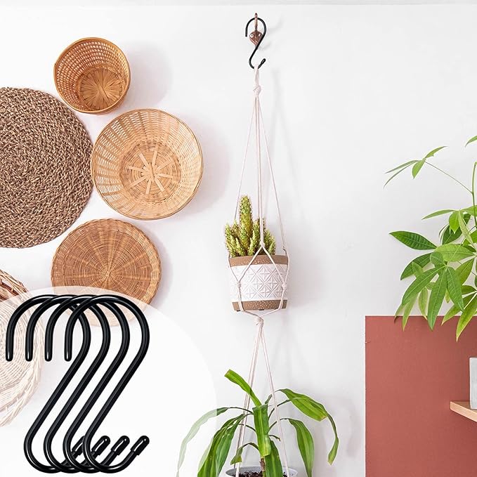 12 Pack 4-1/2 Inch S Hooks, Large Vinyl Coated Closet Hooks Non Slip Heavy Duty for Hanging, Steel Metal Black Rubber Coated for Jeans Plants Clothes Pot Pan Cups Towel