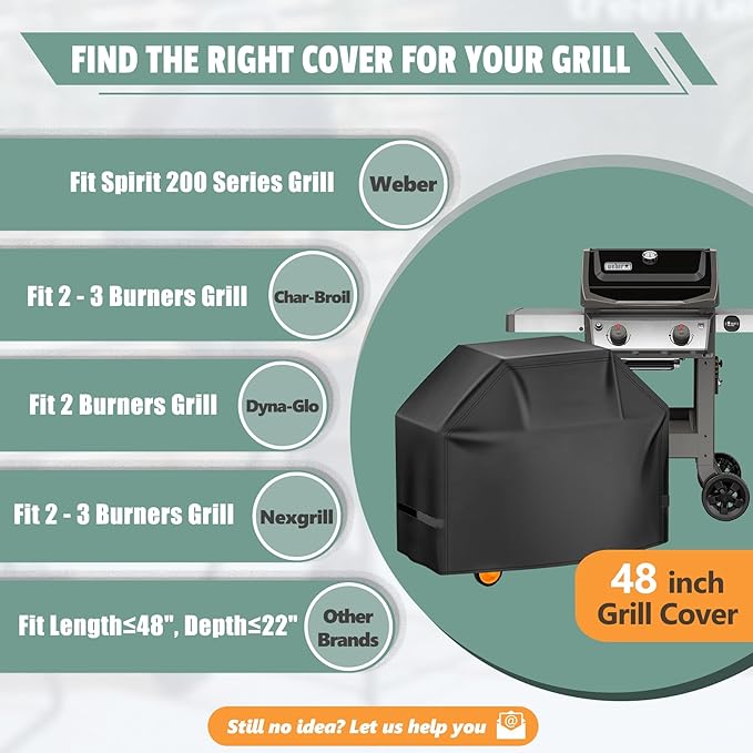 Grill Cover 48 Inch - Outdoor BBQ Cover for Weber Spirit 200 Series 2 Burner Grill Waterproof & Heavy Duty - 600D Superior Barbecue Covers for Weber Spirit 2 E210, Spirit E215 and Spirit 200