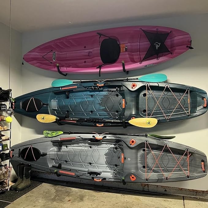 Garage Storage Heavy Duty Hooks, 15Inch Jumbo Arm Kayak Rack, Heavy Duty Wall Hooks for Canoe, Ladder, Bicycle, Folding Chairs, Surfboard, Snowboard, Hose and Tools (4 Pack)