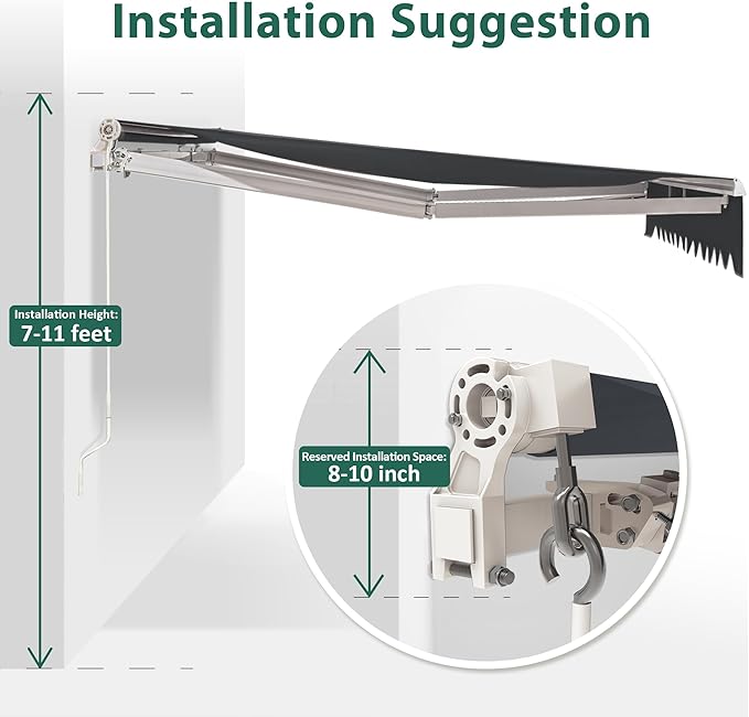 MCombo 11.5x9.5 Feet Manual Retractable Patio Door Window Awning Sunshade Shelter Outdoor Canopy, 1210 (Grey, 11.5'(L) x 9.5'(W))