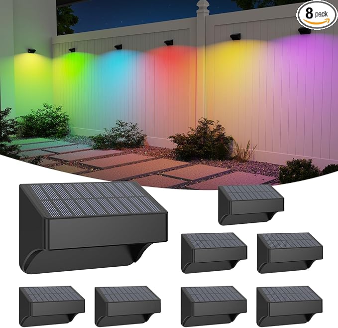 Solar Fence Lights Outdoor,Fence Solar Lights Outdoor Waterproof Led IP65 with10 Fixed Colors ＆ RGB Color Changing for Wall Backyard Step Railing Patio Pool Porchaily&Holiday Decorations (8)