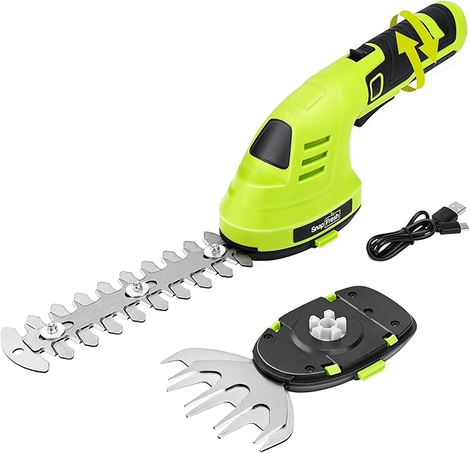SnapFresh Hedge Trimmer Cordless Grass Shear, 2 in 1 8V Electric Grass Clipper and Hedge Shears with Rotating Head, Handheld Bush Trimmer/Grass Cutter/Shrub Trimming with Battery for Garden & Lawn