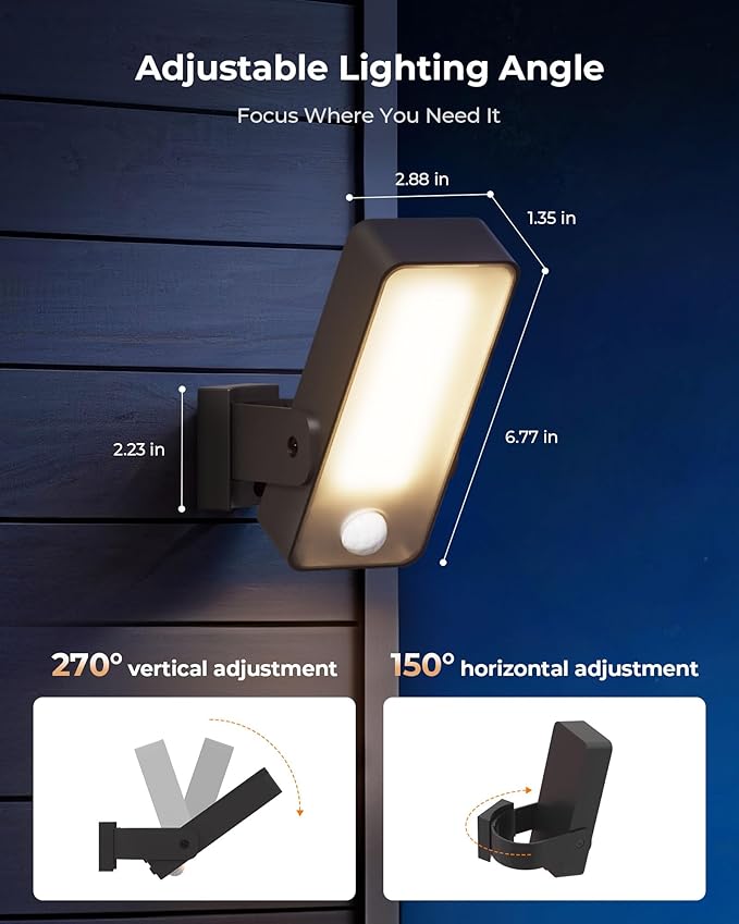 2 Pack Motion Sensor Outdoor Lights, 10000mAh Rechargeable 600 Lumen Battery Operated Outdoor Wall Lights with 3 Modes, 3 Colors, IP65 Waterproof Outdoor Security Lights for Fences, Garage, Patio