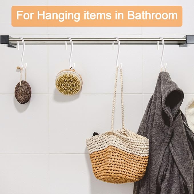 24 Pack 3 Inch S Hooks for Hanging Plants, Small Heavy Duty Vinyl Coated Non Slip White Hooks, Pot Rack Closet Hooks for Clothes, Kitchen Utensils, Pots, Pans, Bags