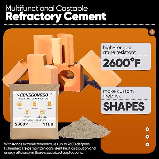 11 LBS Refractory Mortar, 2600°F High Temperature Mortar for Masonry -Fire Refractory Cement Patch for Fireplace Brick, Fire Pit, Kiln, Forge & Pizza Oven Repair- No Heat Cure, Air Set Formula