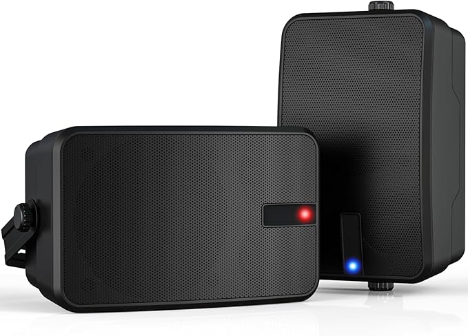 400W AC-Powered Outdoor Bluetooth Speakers | Wireless Sync 100+ Speakers | IPX5 Waterproof Wall Mount | for Party, Patio, Porch, Garage (Pair, Black)