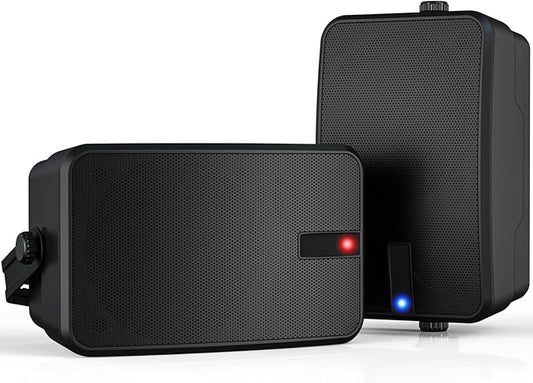 400W AC-Powered Outdoor Bluetooth Speakers | Wireless Sync 100+ Speakers | IPX5 Waterproof Wall Mount | for Party, Patio, Porch, Garage (Pair, Black)