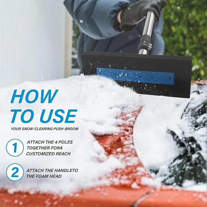 Snow Broom for Car, 33" to 81" Snow Brush for SUV Truck Car Windshield No-Scratch Snow Removal Telescopic Extension Pole with Push/Pull Foam Head with Comfort Foam Handle