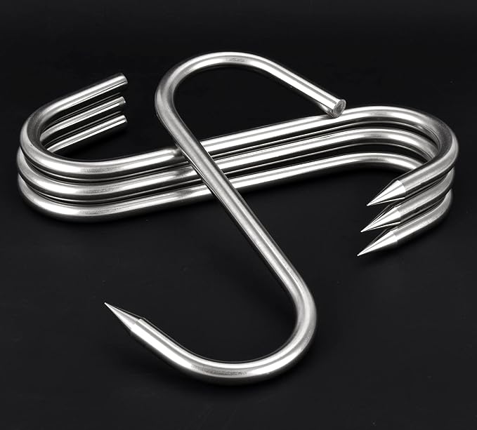 Meat Hook, 8Inch 10mm Heavy Duty S-Hooks Stainless Steel Meat Processing Butcher Hooks (10mm8inch)