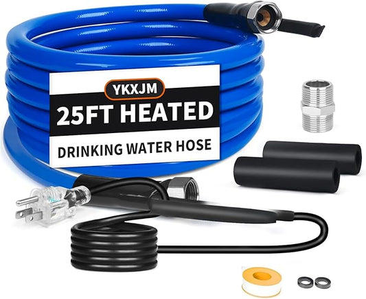 15FT-100FT Heated Water Hose for RV,Heated Drinking Water Hose with Thermostat,Lead and BPA Free,1/2" Inner Diameter,Temperatures Down to -40°F Self-Regulating white Appearance (25FT)