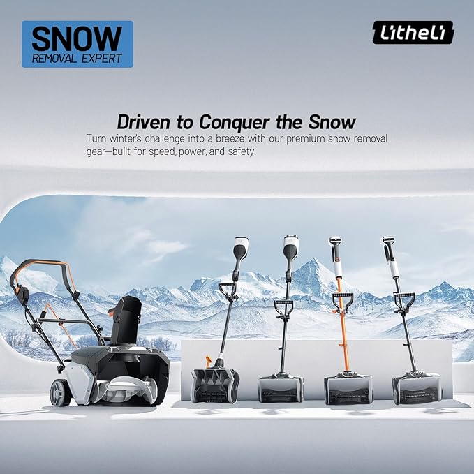 Litheli Cordless Snow Shovel, 20V 12'' Brushless Electric Snow Blower for Driveway, Battery Powered Snow Thrower, 4.0Ah Battery Included