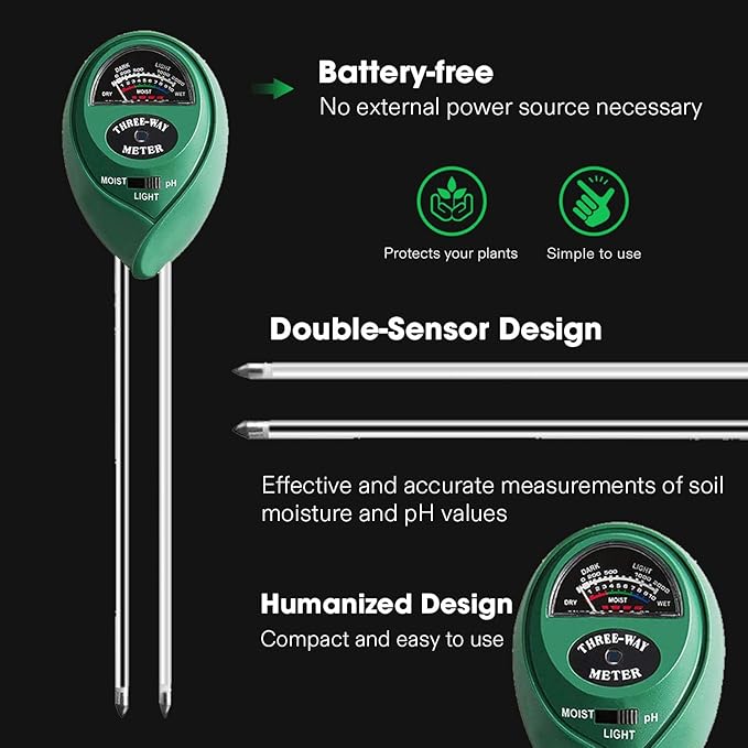 VIVOSUN Soil Tester, 3-in-1 Plant Moisture Meter Light and PH Tester for Home, Garden, Lawn, Farm, Indoor and Outdoor Use, Promote Plants Healthy Growth