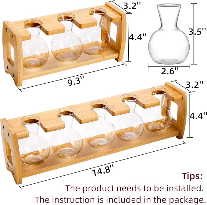 2 Pack Plant Propagation Stations, Desktop Plants Terrarium with Wooden Stand, Water Propagation Station, Hydroponic Plant Vase with 8 Glass Bulbs, Small Propagated Plants Jar for Home Office