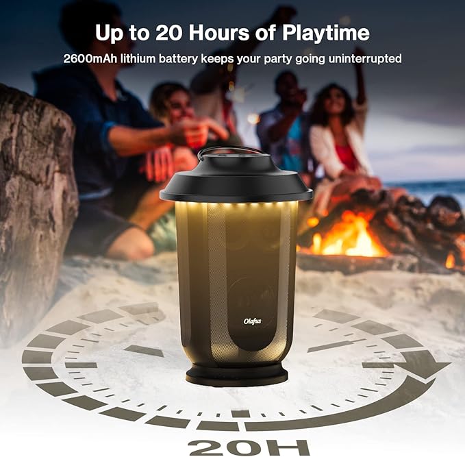 Olafus Outdoor Bluetooth Speakers 2 Packs, 40W True Wireless Stereo Patio Speaker Dual Pairing Lantern Speaker, 20 Warm White LED, Rich Bass for Garden Yard Camping