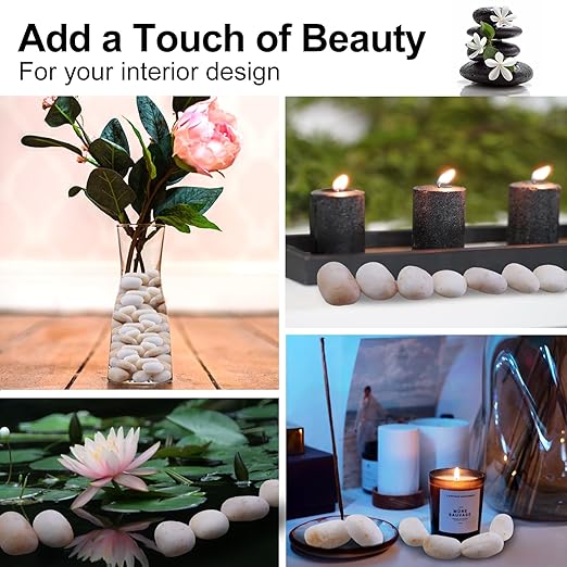 20Ib Cream White River Rock- Decorative Pebbles for Plants - River Rocks for Outdoor Landscaping- 0.3"-0.8" inch High Polished Stones for Aquarium, Terrarium,Vases, Home Decor