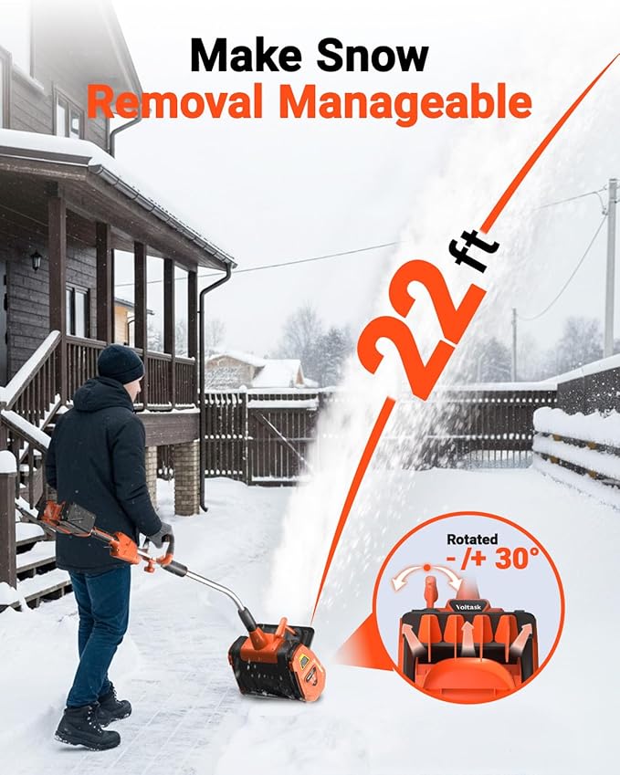 VOLTASK Cordless Snow Shovel, 48V | 13.5-Inch Cordless Snow Blower, Battery Snow Blower with Directional Plate (2 * 24V Battery & Dual Quick Charger Included)