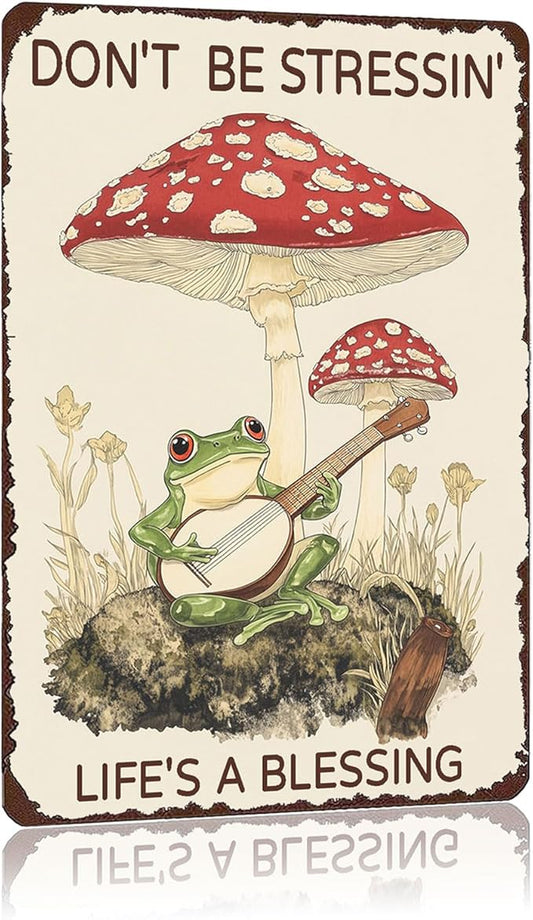 Metal Signs Don't Be Stressin' Life's A Blessing Frog Tin Sign Vintage Wall Decor for Garden Outdoor Yard Home Office Outside Bathroom Kitchen 12×8 Inch