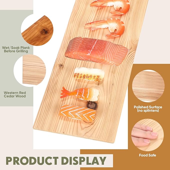 Landical 6 Pcs XL XXL XXL Large Cedar Planks for Grilling Salmon Thicker Design Full Filet of Salmon Meat Fish and Veggies Adding Extra Smoke and Flavor Soaking Fast Easy to Use (15 x 7 Inches)