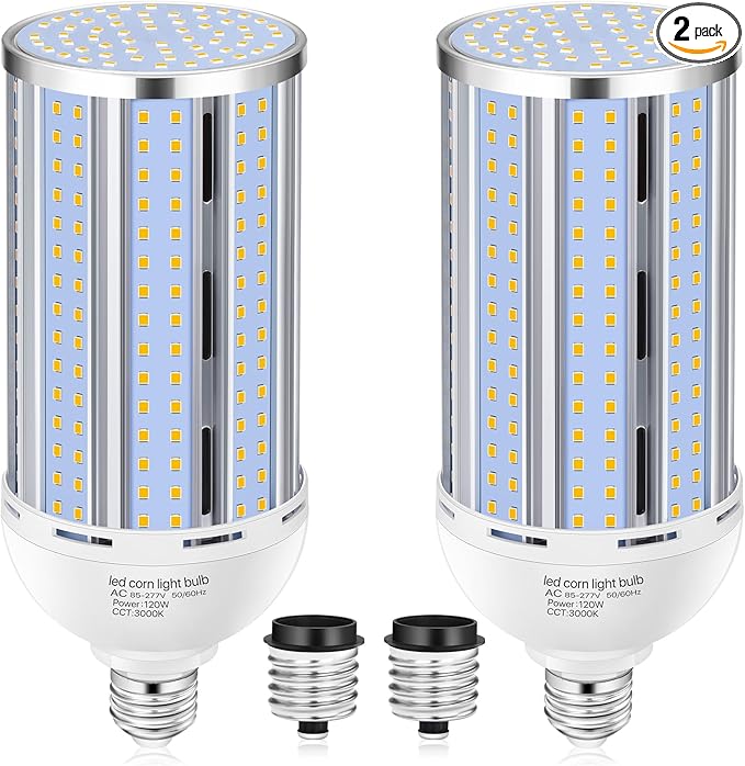 2 Pack 120W Corn LED Light Bulb Fanless,3000K/Warm White(1200 Watt Equivalent) E26/E39 Large Mogul Base LED Cob Lamp 15,800LM for Outdoor Indoor Garage Warehouse Factory Workshop Street Backyard