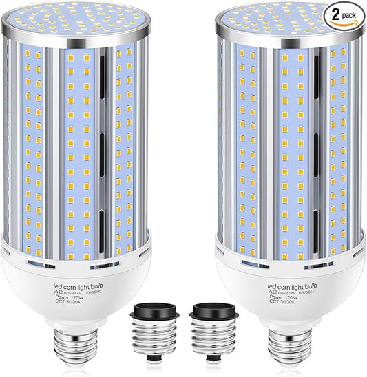 2 Pack 120W Corn LED Light Bulb Fanless,3000K/Warm White(1200 Watt Equivalent) E26/E39 Large Mogul Base LED Cob Lamp 15,800LM for Outdoor Indoor Garage Warehouse Factory Workshop Street Backyard