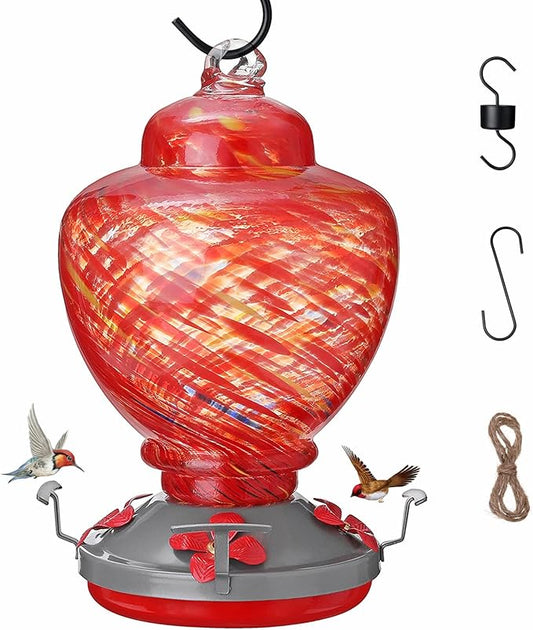 34 oz Hummingbird Feeder for Outdoors Hanging Ant Proof, Leak-Proof & All Weather Use Glass Bird Feeders with Hook & Rope & Brush, Unique Window Patio Yard Outside Garden Decor