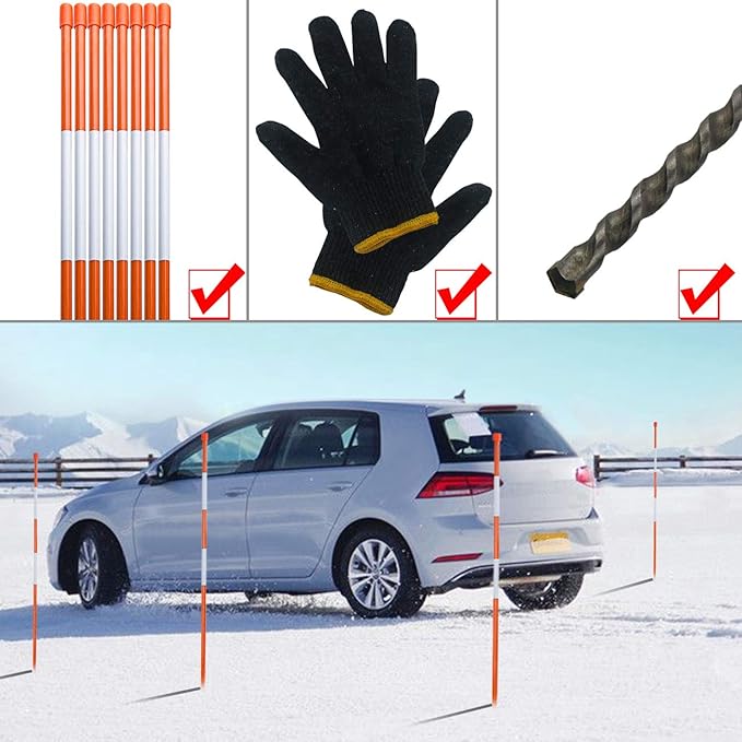 Sunnyglade 50PCS 48 Inch Driveway Marker Set 5/16 Inch Dia Fiberglass Reflective Snow Stakes with Steel Drill Bit & Protection Gloves for Parking Lots, Walkways(50, 5/16 Inch)