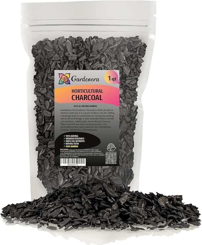 GARDENERA Horticultural Charcoal for Indoor Plants [1-Quart Bag] Black Diamond Soil Amendment for Orchids, Terrariums, and Gardening