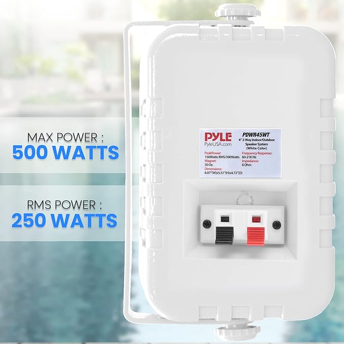 PyleUsa Indoor Outdoor Speakers Pair - 300 Watt Dual Waterproof 4” 2-Way Full Range Speaker System w/ 1/2” High Compliance Polymer Tweeter - in-Home, Boat, Deck, Patio, Poolside (White) - PDWR45WT