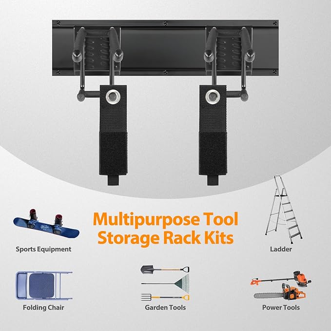 Garage Tool Organizer Wall Mount, 48 Inch Adjustable Garage Tool Storage Rack, Heavy Duty Garden Tool Organizer Rack, Yard Tool Organizer System for Rake Shovel Broom Mop Wall Holder