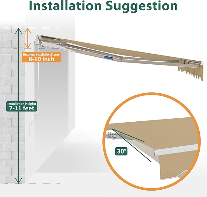 MCombo 9.9x7.8 Feet Manual Retractable Patio Door Window Awning Sunshade Shelter Outdoor Canopy, 0810 (Beige, 9.9'(L) x 7.8'(W))