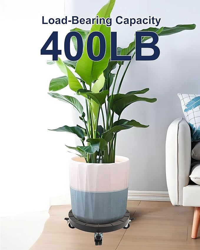 14 Inch Plant Caddy with Wheels Outdoor Indoor, Rolling Plant Stand for 400lb Heavy Duty Flower Pots, Round Plant Rollers Lockable Potted Planter Dolly, 2 Pack Black