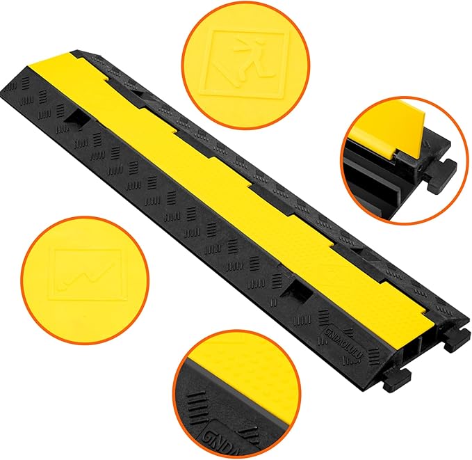 2 Channel 3 Pack Cable Protector Ramp Traffic Wire and Hose Ramp Cord Cover Heavy Duty Channels 11,000 lbs Load Capacity Cable Wire Ramps Speed Bump Driveway Cable Protective Cover