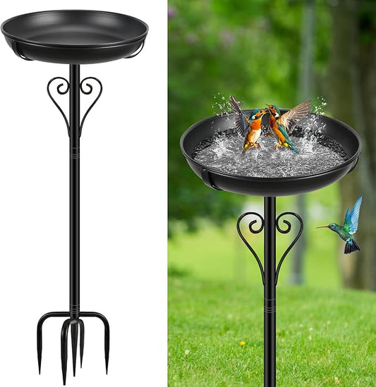 Metal Bird Bath for Outside, Vintage Freestanding Birdbaths with Metal Stake, Upgraded 5 Pronged Base Birdfeeder Feeder Bowl for Outdoors Garden Patio Yard Lawn Decor (Black)