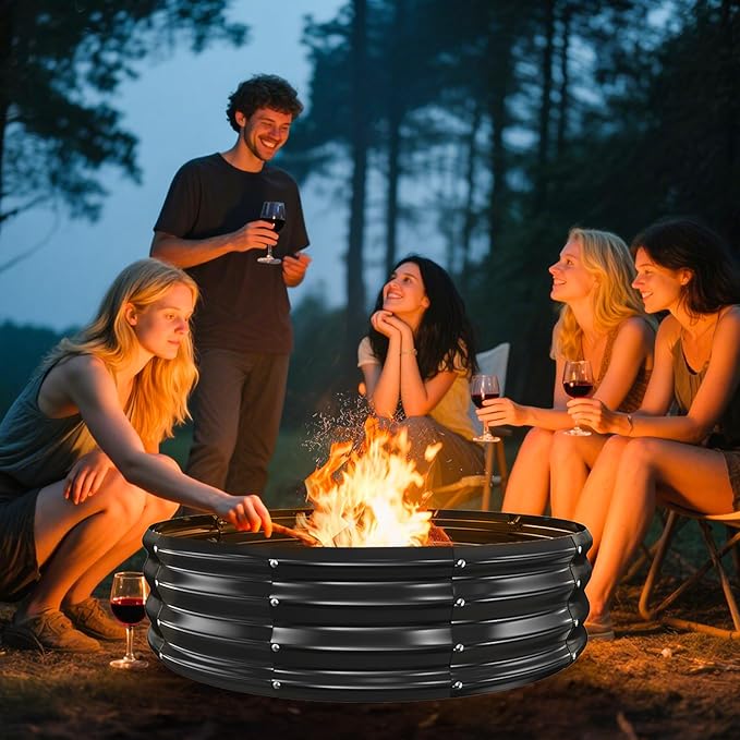 Metal Fire Pit Ring/Bonfire Fire Ring- 4 FT Diameter, 0.8 MM Thick,1 ft High, Durable and Stylish for Outdoor Fire Pits,Patios and Camping (Black, 4X4X1 ft)