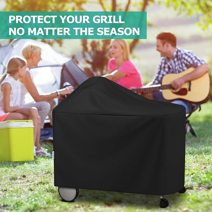 SunPatio Outdoor Waterproof Grill Cover Compatible for Weber 22 Inch Performer Premium Deluxe, RecTeq, Char-Griller Grills, Compared to Weber 7152, Heavy Duty Weather Resistant Charcoal BBQ Cover
