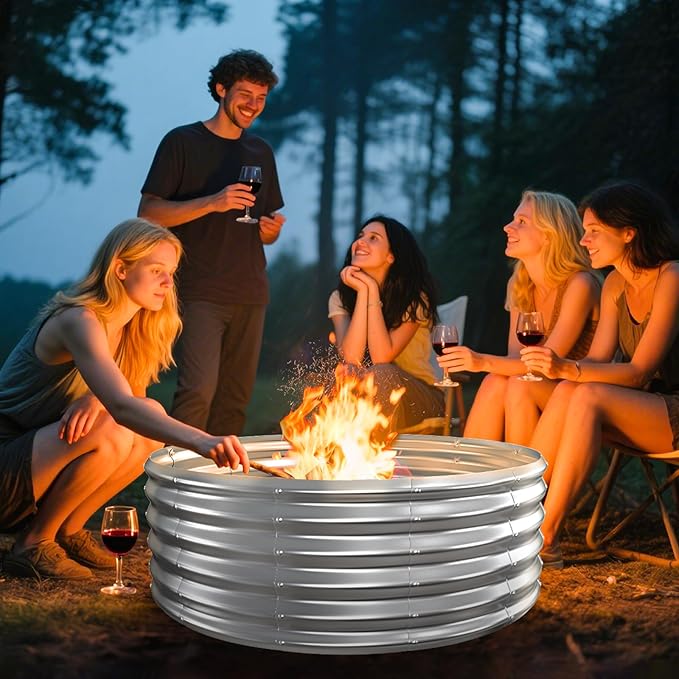 Metal Fire Pit Ring/Bonfire Fire Ring- 48 Inches Diameter, 0.8 MM Thick,1.5 ft High, Durable and Stylish for Outdoor Fire Pits,Patios and Camping (Silver, 4X4X1.5 ft)