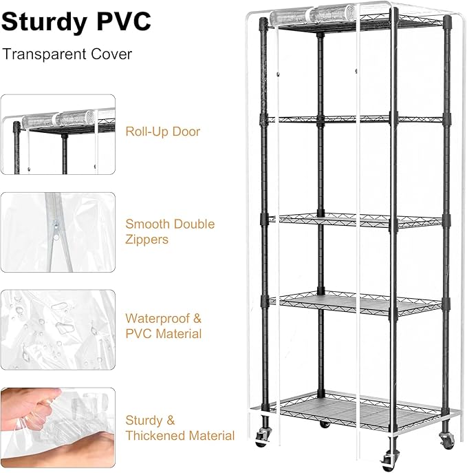 Mini 5-Tier Greenhouse for Indoor Outdoor, 23.2" L×13.4" W×61.4" H Portable Greenhouse with Clear PVC Cover and Metal Shelf for Growing Vegetables, Flowers and Seedlings, with Wheels