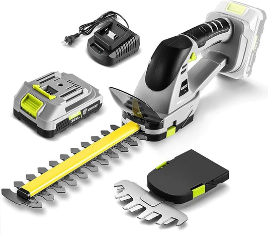 Electric Hedge Trimmer Cordless: DEKOPRO Power Hedge Trimmer, 20V Electric Bush Trimmer Grass Cutter Trimmer Garden Tools, 2 in 1 Garden Shears Handheld for Lawn, Hedge, Yard, Patio