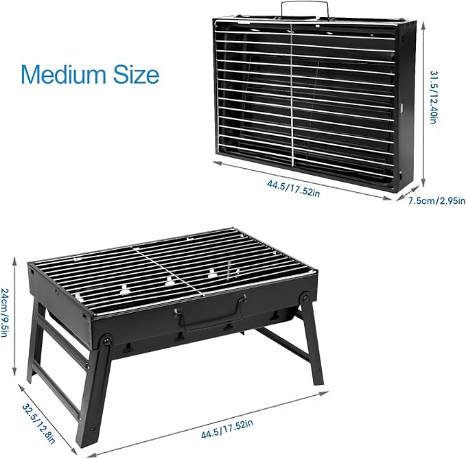 Barbecue Grill, Charcoal Grill Folding Portable Lightweight Barbecue Grill Tools for Outdoor Grilling Cooking Camping Hiking Picnics Tailgating Backpacking Party (Medium)