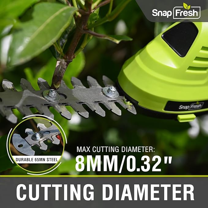 SnapFresh Hedge Trimmer Cordless Grass Shear, 2 in 1 8V Electric Grass Clipper and Hedge Shears with Rotating Head, Handheld Bush Trimmer/Grass Cutter/Shrub Trimming with Battery for Garden & Lawn