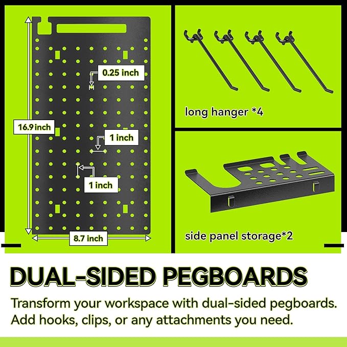 KAFAHOM Power Tool Organizer with Charging Station,9 Drill Holder Wall Mount,4 Layer Durable Metal Cordless Drill Storage for Garage Organization,Battery Tool Rack Built in 7 Outlet Power Strip Black
