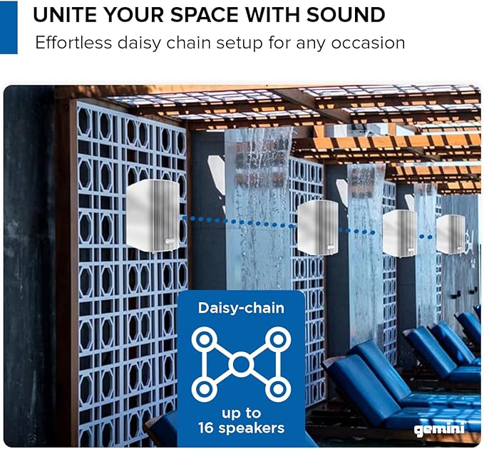 Gemini Sound GHSI-W400BT 4" Outdoor Bluetooth Speakers – Wired Powered IP44 Waterproof Wall Mount Pair, Rust-Proof Aluminum Grills, Expandable to 16 Speakers, Compact Full-Range Stereo (White)